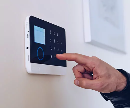 Security panel wtih Intrusion alarm on the wall